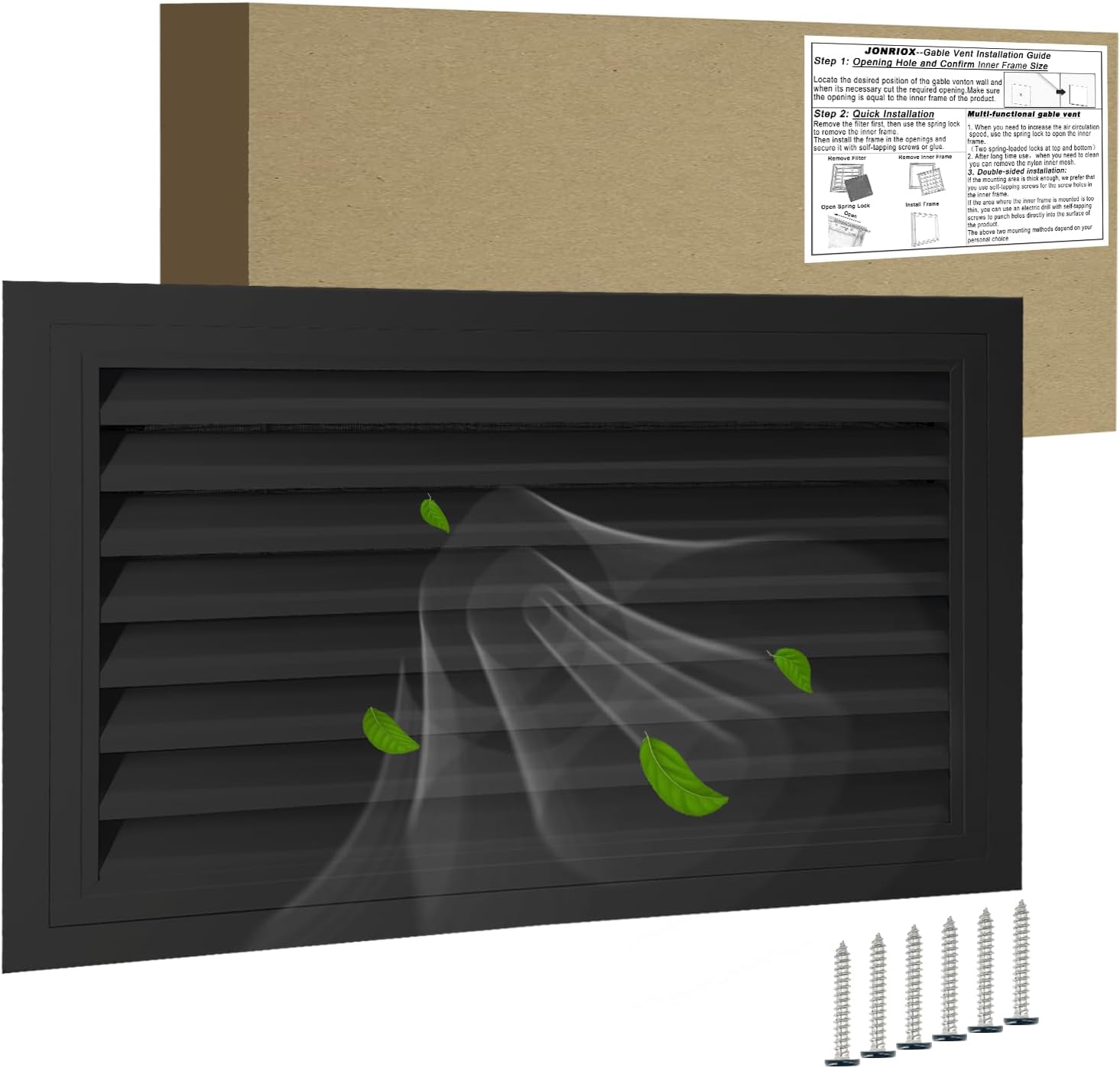 Installing JONRIOX Gable Vent Aluminum Alloy Louvered Attic Ventilation on a wooden workbench