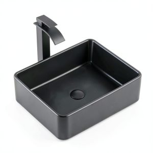 Bathroom Vessel Sink KDKSC Matte Black Rectangular 19x15 Ceramic-0