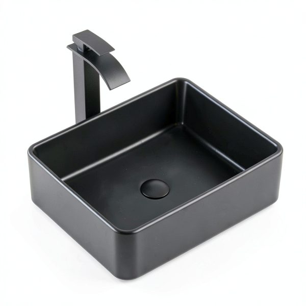 Bathroom Vessel Sink KDKSC Matte Black Rectangular 19x15 Ceramic-0