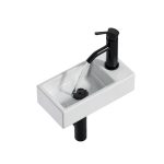 Small Wall Mount Vessel Sink QISHKA Ceramic Rectangle White 14.4" x 7"-0