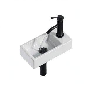 Small Wall Mount Vessel Sink QISHKA Ceramic Rectangle White 14.4" x 7"-0