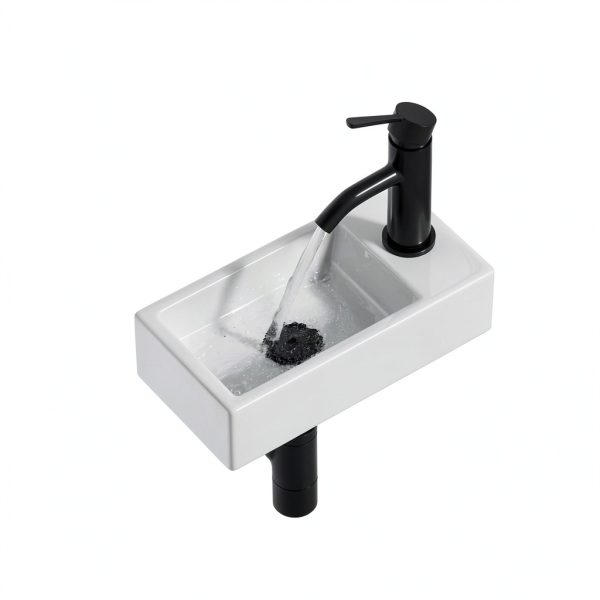 Small Wall Mount Vessel Sink QISHKA Ceramic Rectangle White 14.4" x 7"-0