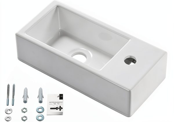 Small Wall Mount Vessel Sink QISHKA Ceramic Rectangle White 14.4" x 7"-1