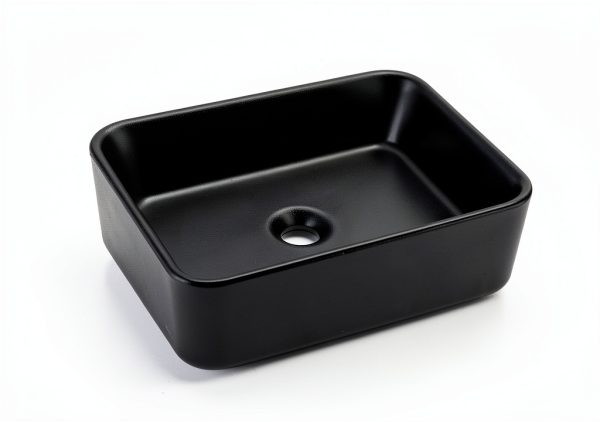 Bathroom Vessel Sink KDKSC Matte Black Rectangular 19x15 Ceramic-2