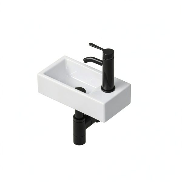 Small Wall Mount Vessel Sink QISHKA Ceramic Rectangle White 14.4" x 7"-2