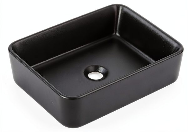 Bathroom Vessel Sink KDKSC Matte Black Rectangular 19x15 Ceramic-3
