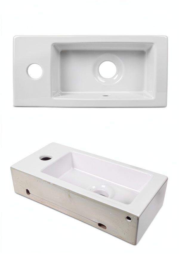 Small Wall Mount Vessel Sink QISHKA Ceramic Rectangle White 14.4" x 7"-4