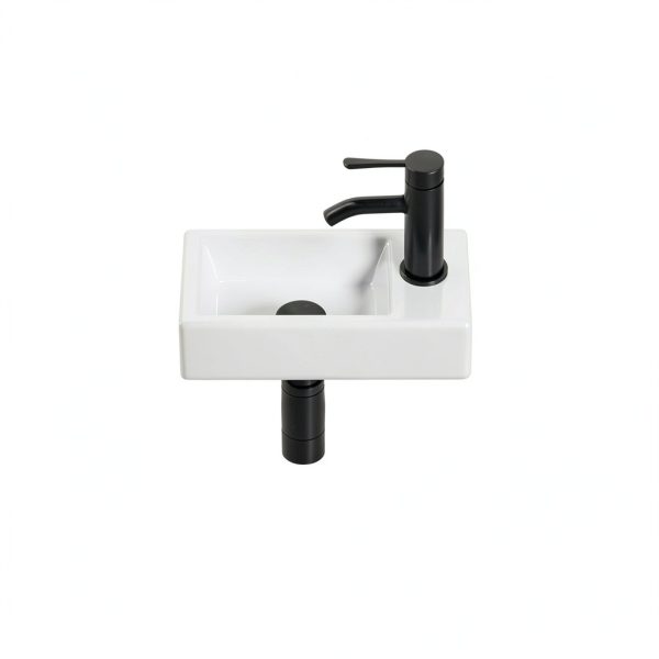 Small Wall Mount Vessel Sink QISHKA Ceramic Rectangle White 14.4" x 7"-5