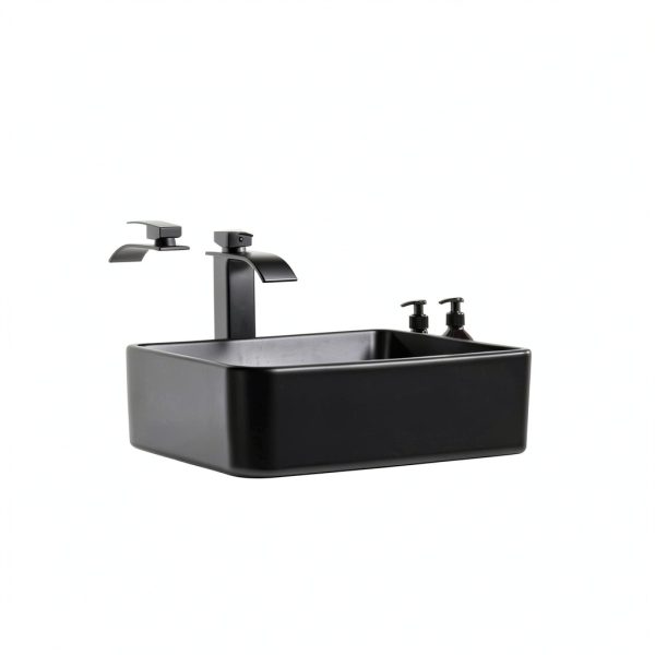Bathroom Vessel Sink KDKSC Matte Black Rectangular 19x15 Ceramic-1