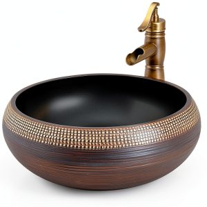 Vessel Sink 16 Inch Black Coffee Ceramic Bathroom Vanity by NATURFLAIR-0