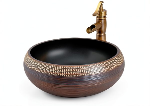 Vessel Sink 16 Inch Black Coffee Ceramic Bathroom Vanity by NATURFLAIR-0