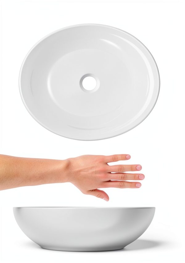 Oval Vessel Sink Mocoloo White Porcelain Bathroom 16x13 Countertop-3