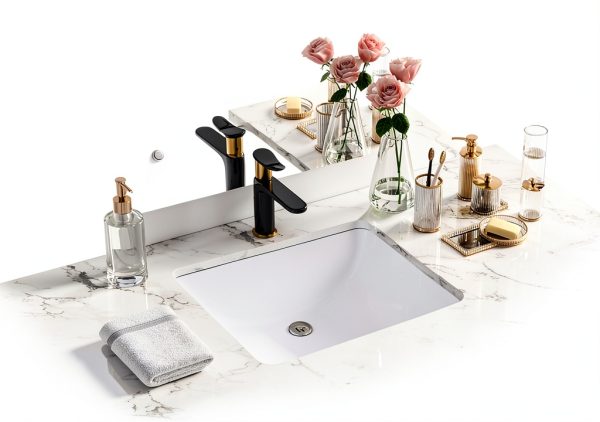 Undermount Bathroom Sink Rectangle, Hugsleek Interior Bowl Size 18 x 13 inch White Porcelain Ceramic Vessel Sink Under Counter Exterior Size 20x15in Rectangular Bath Sink Basin Lavatory Fireclay-6