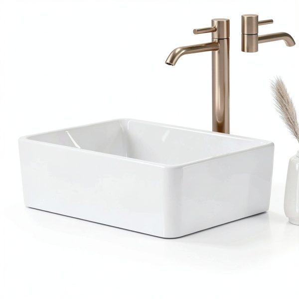 KES Bathroom Vessel Sink, Rectangular 16"X12" White Vessel Sink for Bathroom Countertop, Bathroom Sink Above Counter, Rectangle Porcelain Ceramic Small Vanity Sink, BVS110S40-7