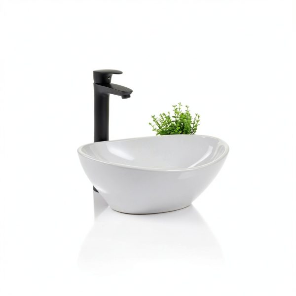 Oval Vessel Sink Mocoloo White Porcelain Bathroom 16x13 Countertop-1