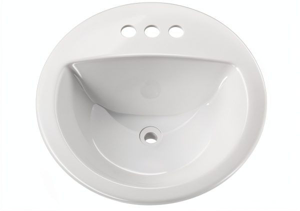 PROFLO PF194R Rockaway 19" Circular Vitreous China Drop In Bathroom Sink with Overflow and 3 Faucet Holes at 4" Centers - White-0