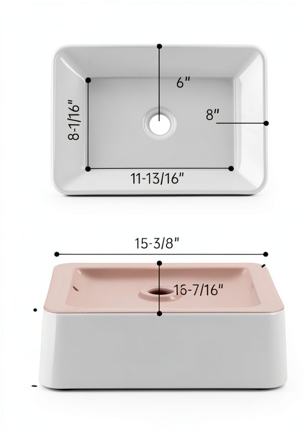 KES Bathroom Vessel Sink, Rectangular 16"X12" White Vessel Sink for Bathroom Countertop, Bathroom Sink Above Counter, Rectangle Porcelain Ceramic Small Vanity Sink, BVS110S40-5