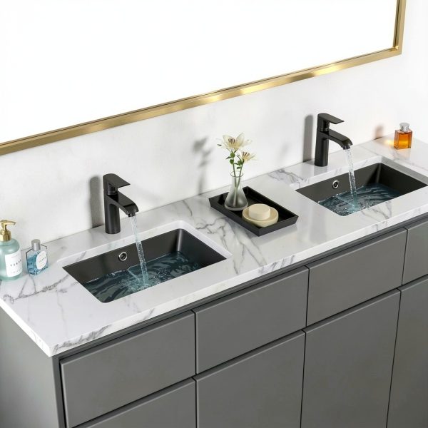 Sarlai Undermount Bathroom Sink Black Rectangular Vessel 18x12 Inch-3