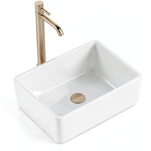 KES Bathroom Vessel Sink, Rectangular 16"X12" White Vessel Sink for Bathroom Countertop, Bathroom Sink Above Counter, Rectangle Porcelain Ceramic Small Vanity Sink, BVS110S40-0