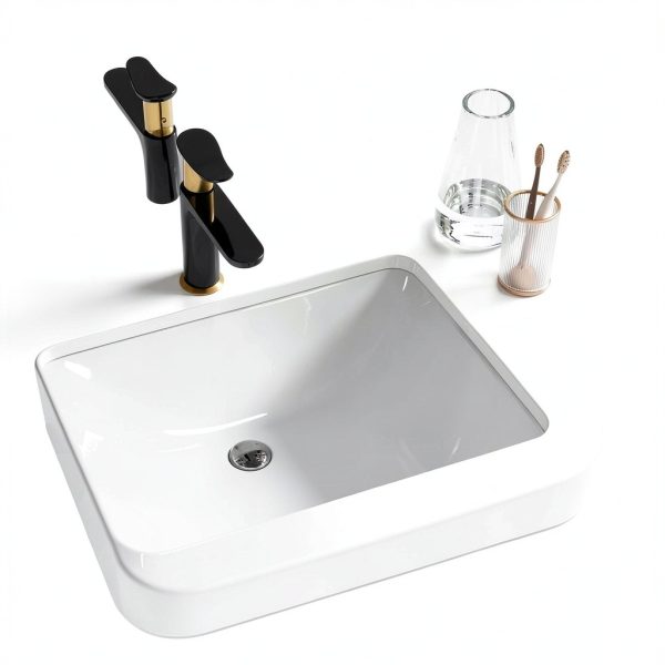 Undermount Bathroom Sink Rectangle, Hugsleek Interior Bowl Size 18 x 13 inch White Porcelain Ceramic Vessel Sink Under Counter Exterior Size 20x15in Rectangular Bath Sink Basin Lavatory Fireclay-4