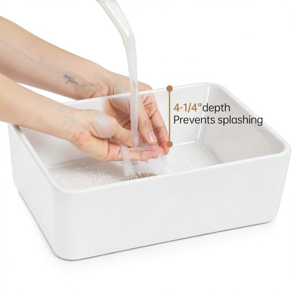 KES Bathroom Vessel Sink, Rectangular 16"X12" White Vessel Sink for Bathroom Countertop, Bathroom Sink Above Counter, Rectangle Porcelain Ceramic Small Vanity Sink, BVS110S40-2